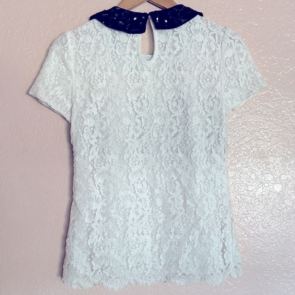 Peter Som Women’s Size 6 Black and White Lace and Sequin Collar Feminine Blouse - Picture 5 of 5